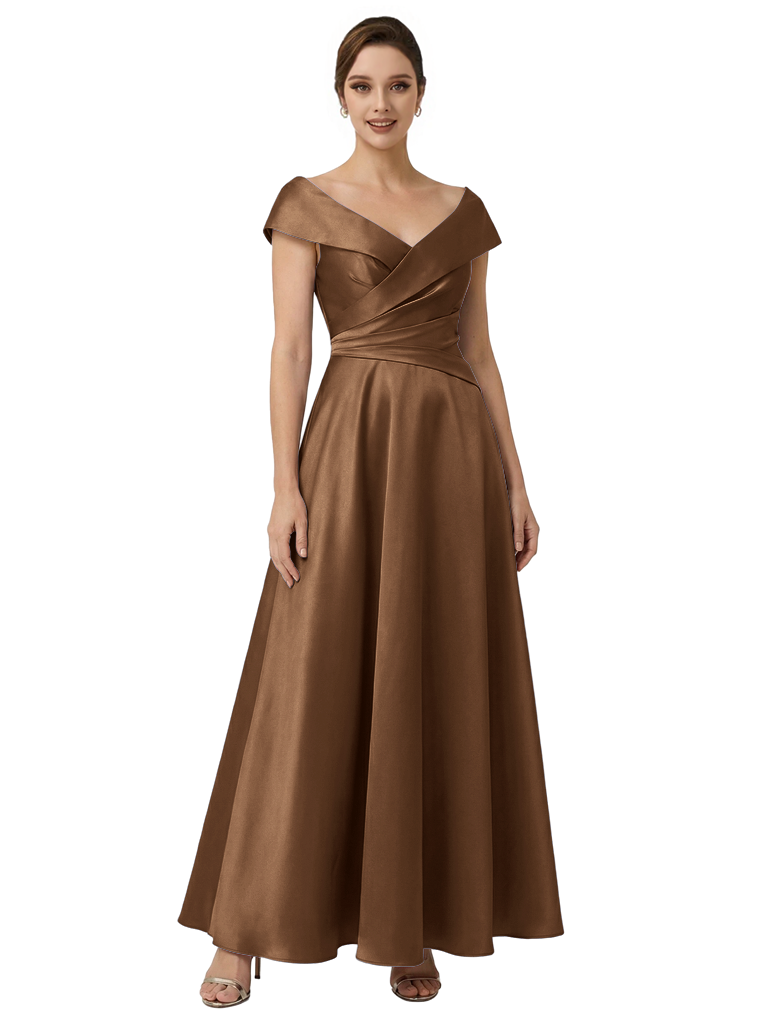 Sophisticated Off Shoulder Sleeveless A-Line Satin Mother Of The Bride Dress