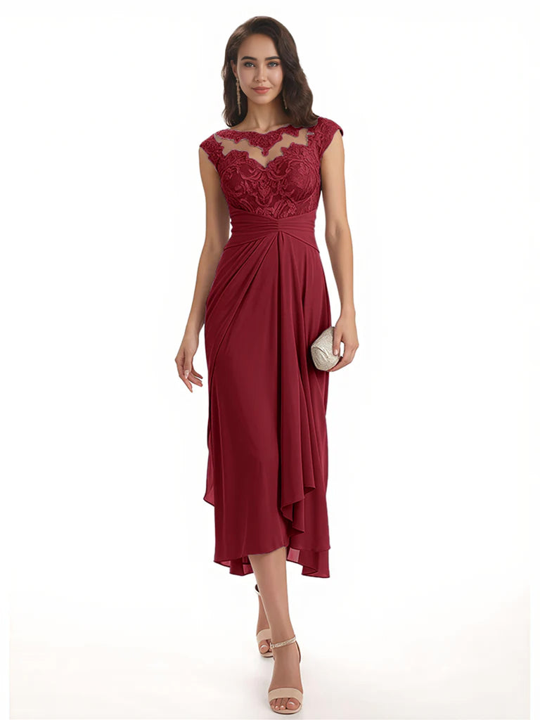 Elegant Bell Sleeves Chiffon A-line Midi Mother of The Bride Dresses
