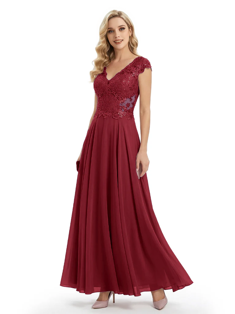 Beautiful Cap Sleeve Lace Chiffon A-Line Mother of the Bride dresses