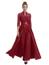 Mother of The Groom Outfit V-Neck 3/4 Sleeve Lace Pantsuit Satin Overskirt