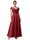Sophisticated Off Shoulder Sleeveless A-Line Satin Mother Of The Bride Dress