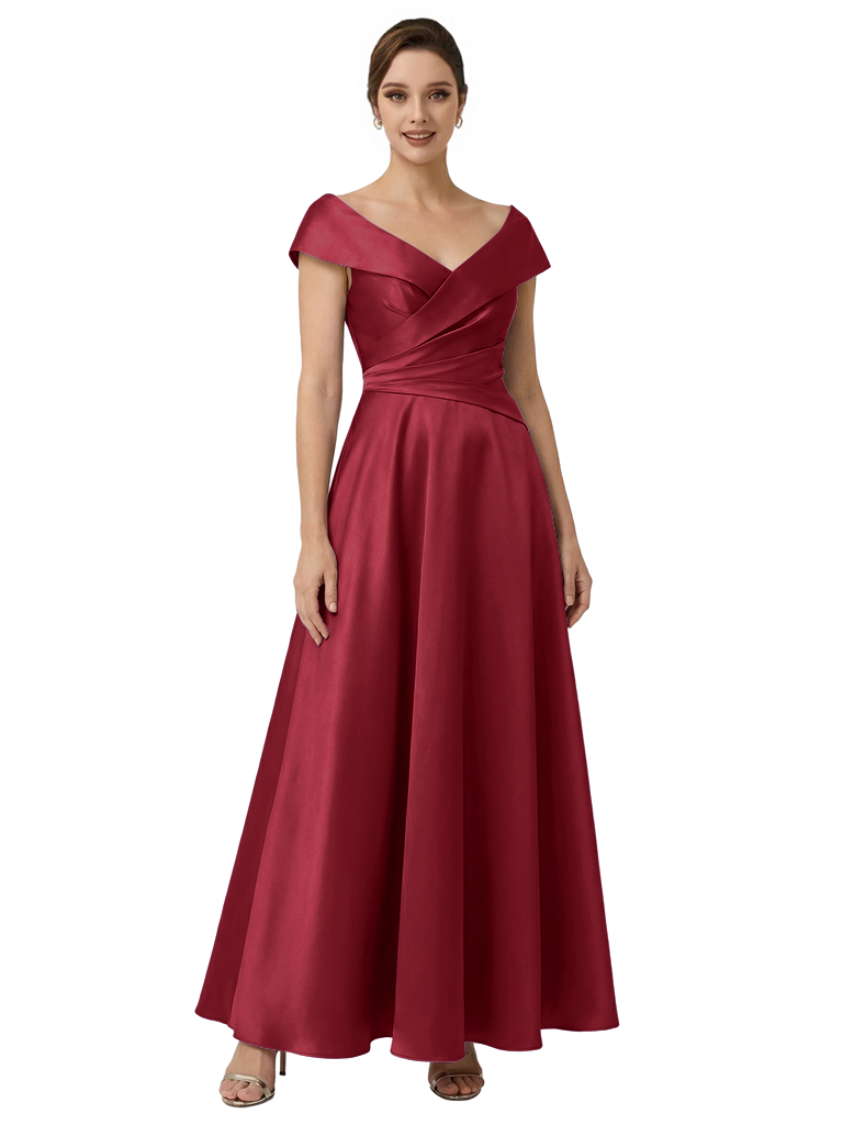Sophisticated Off Shoulder Sleeveless A-Line Satin Mother Of The Bride Dress