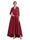 Modern High-Low 3/4 Sleeves Satin Mother Of The Bride Dress With Bow Knot