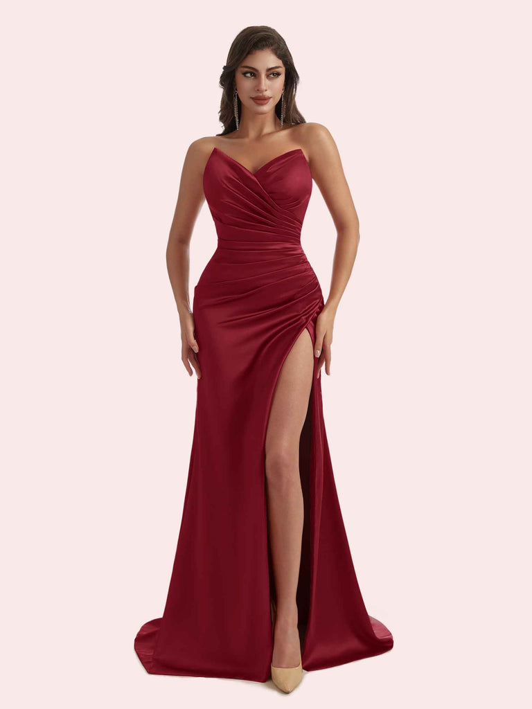 simple red bridesmaid dresses Simple Mermaid Long Red Bridesmaid Dresses with Sleeve US2 / Custom Color
