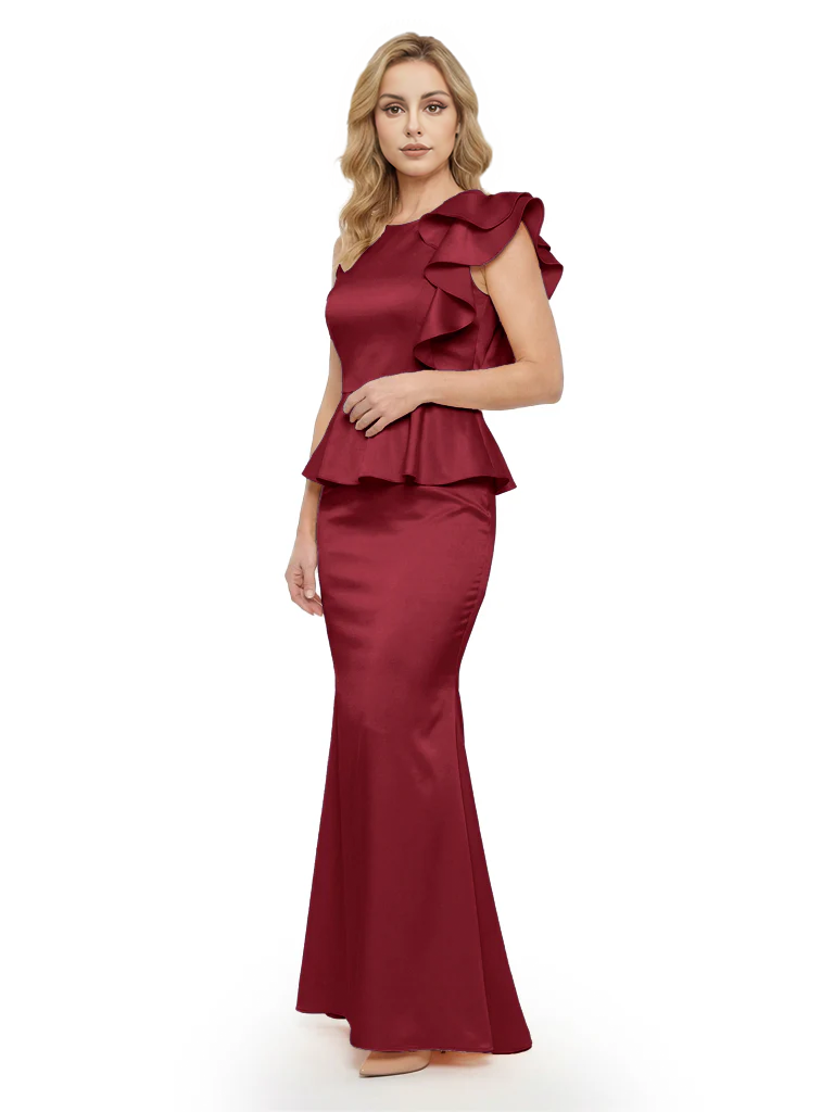 Elegant Scoop Ruffle Satin Mermaid Mother Of The Bride Dress