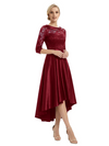 Elegant Boat Neck Satin Lace Mother Of The Bride Dresses High-Low A-Line Gowns