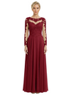 Mother of The Bride Dresses Scoop Long Sleeve Lace Chiffon Maxi Gown Pretty Embroidered Formal Wedding Event Attire