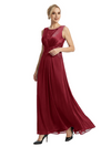 Mother of The Bride Dresses Scoop Sleeveless Lace Chiffon Maxi Gown Classy Ruched Formal Wedding Event Dress