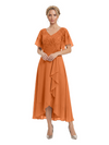 Unique Flutter Sleeves Lace Beaded Short Mother of the Groom Dresses