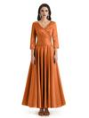 Elegant Soft Satin 3/4 Sleeves V-Neck Ankle Length Mother of The Bride Dresses