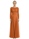 Mother of The Bride Dresses Scoop Long Sleeve Lace Chiffon Maxi Gown Pretty Embroidered Formal Wedding Event Attire