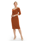 Mother of The Groom Dresses Off The Shoulder 3/4 Sleeve Satin Sheath Midi Dress Pretty Lace Detailed Formal Bridal Party Attire