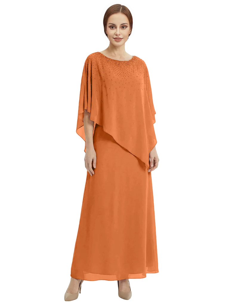 Classy Beaded Chiffon Overlay Poncho Style Mother of the Bride Gown