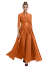 Mother of The Groom Outfit V-Neck 3/4 Sleeve Lace Pantsuit Satin Overskirt