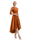 Elegant Boat Neck Satin Lace Mother Of The Bride Dresses High-Low A-Line Gowns