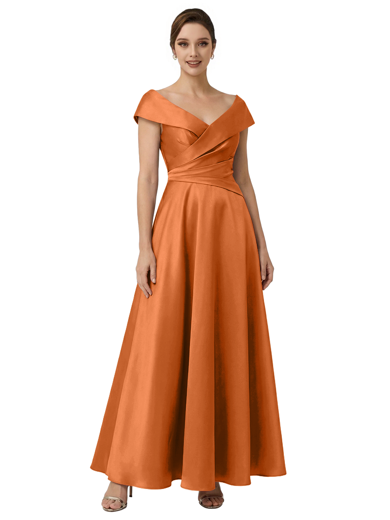 Sophisticated Off Shoulder Sleeveless A-Line Satin Mother Of The Bride Dress