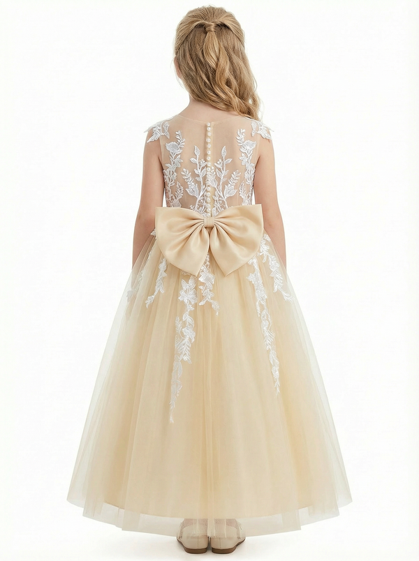 Lace Appliqu¨¦ Flower Girl Dress, Spaghetti-Straps Sleeveless A-Line, Elegant Tulle Skirt