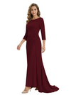 Mother of The Groom Dress Elegant Crew Scoop 3/4 Sleeve Crepe Maxi Gown Pleated Detail Classy Look