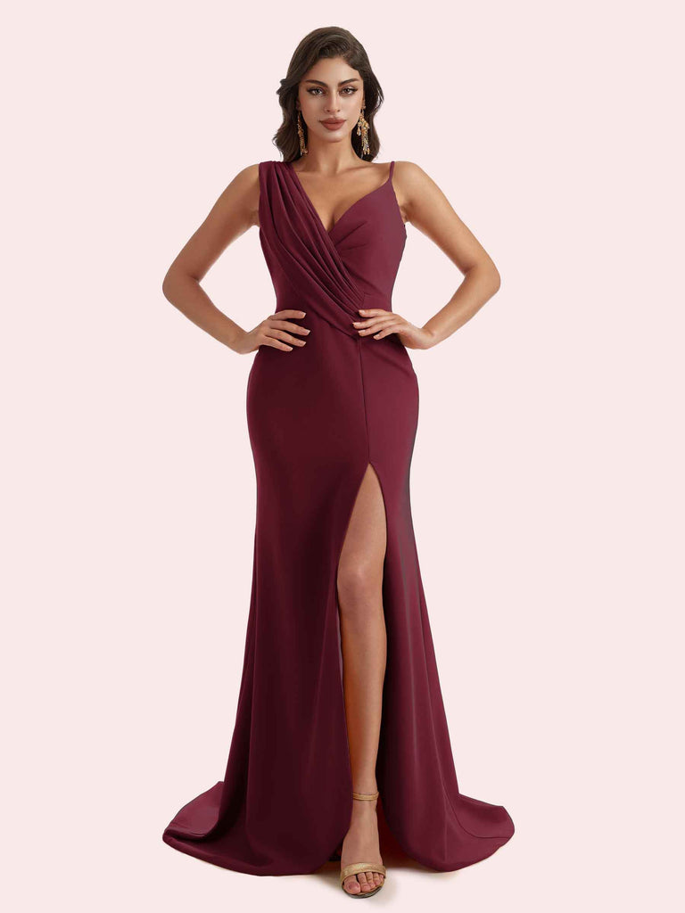 v-neck crepe mermaid bridesmaid dress White Wedding Dress 2026 Mermaid Stretch Crepe Sleeveless V-neck Long
