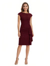 Mother of The Bride Dress Beautiful Jewel Cap Sleeve Crepe Sheath Midi Gown Ruffled Stylish Design