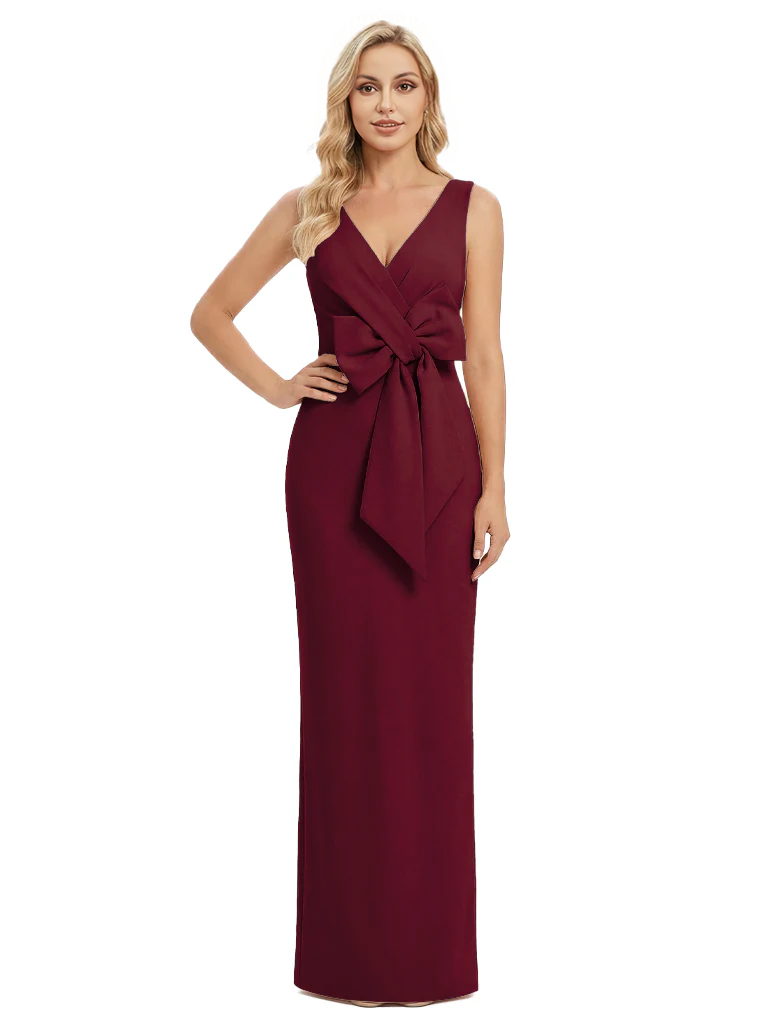 V-Neck Sheath Sleeveless Mother of The Bride Dress Crepe
