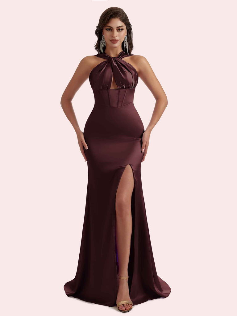 Sexy Mermaid Halter Side Slit Soft Satin Long Bridesmaid Dress for Wedding Sexy Mermaid Halter Side Slit Soft Satin Long Bridesmaid Dress for Wedding