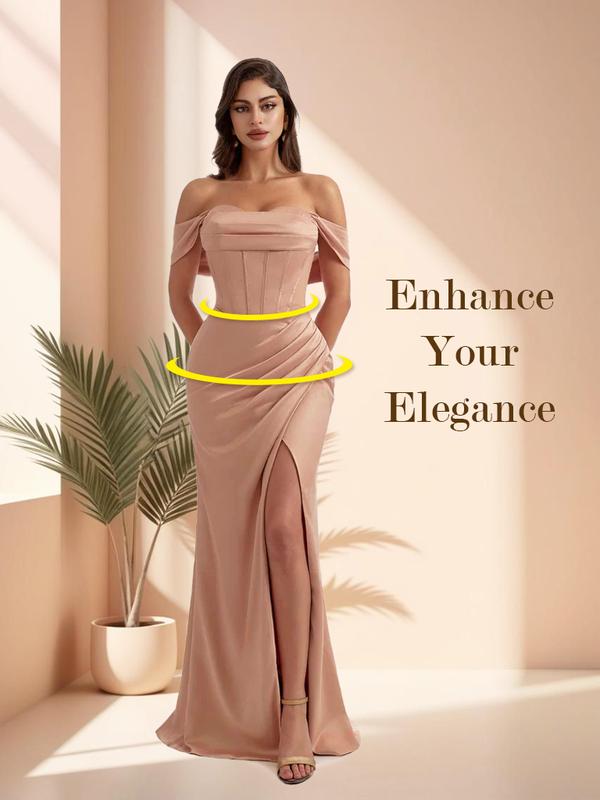 Elegant Mermaid Pleats Side Slit Sweetheart Off-the-Shoulder Strapless Soft Satin Long Bridesmaid Dress For Wedding