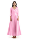 Elegant Soft Satin 3/4 Sleeves V-Neck Ankle Length Mother of The Bride Dresses