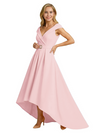 Mother of The Groom Dress Fancy Cap Sleeve Crepe High-Low A-Line Gown Elegant Belt Accent