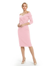 Mother of The Groom Dresses Off The Shoulder 3/4 Sleeve Satin Sheath Midi Dress Pretty Lace Detailed Formal Bridal Party Attire