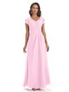 Elegant Short Sleeves Beaded Pleats A-line Floor-Length Mother of The Bride Dresses