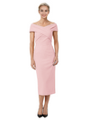 Mother of The Bride Dress Classy Off Shoulder Crepe Sheath Midi Gown Modern Wrap Detail