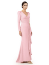 V-Neck Long Sleeves Ruffle Crepe Mother Of The Groom Dress Mermaid