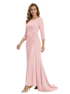 Mother of The Groom Dress Elegant Crew Scoop 3/4 Sleeve Crepe Maxi Gown Pleated Detail Classy Look