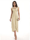 Elegant Bell Sleeves Chiffon A-line Midi Mother of The Bride Dresses
