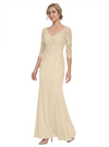 Mother of The Bride Gown V-Neck Half Sleeve Lace Chiffon Trumpet Maxi Dress Unique Sophisticated