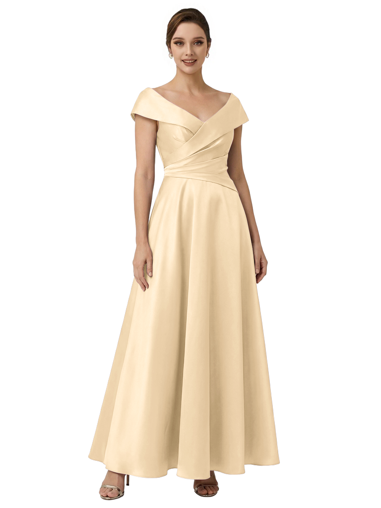 Sophisticated Off Shoulder Sleeveless A-Line Satin Mother Of The Bride Dress