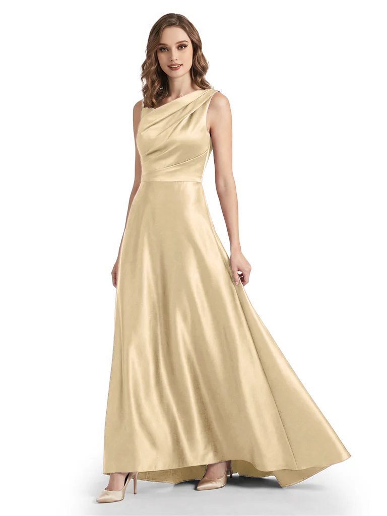 Stunning Asymmetrical Neckline Sleeveless A-Line Satin Formal Dress For Mother Of The Bride