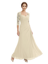 Sweetheart Ruched Lace 3/4 Sleeves A-Line Chiffon Mother Of The Groom Dress