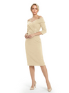 Mother of The Groom Dresses Off The Shoulder 3/4 Sleeve Satin Sheath Midi Dress Pretty Lace Detailed Formal Bridal Party Attire