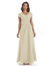 Elegant Short Sleeves Beaded Pleats A-line Floor-Length Mother of The Bride Dresses