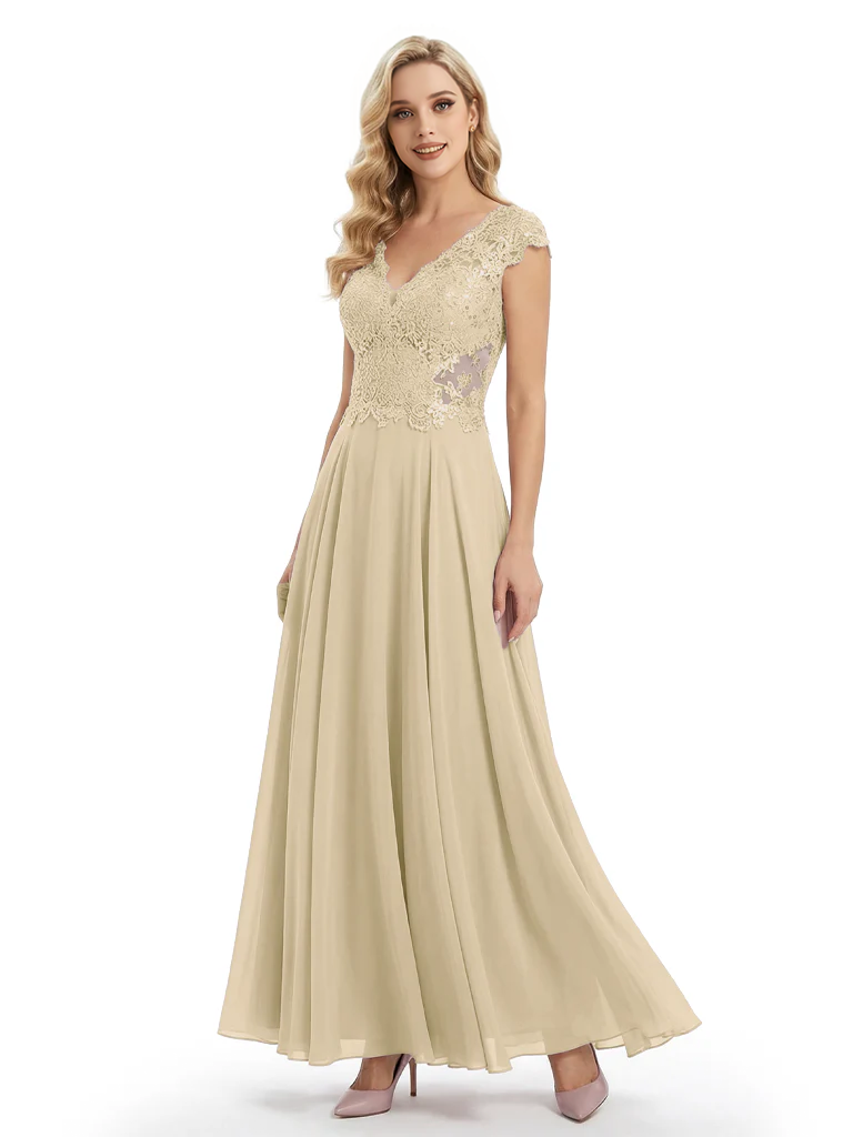 Beautiful Cap Sleeve Lace Chiffon A-Line Mother of the Bride dresses