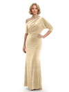 Sophisticated Asymmetrical Neckline Velvet Half Sleeves Maxi Mother Of The Groom Dress