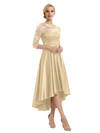 Elegant Boat Neck Satin Lace Mother Of The Bride Dresses High-Low A-Line Gowns