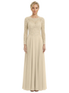 Mother of The Bride Dresses Scoop Long Sleeve Lace Chiffon Maxi Gown Pretty Embroidered Formal Wedding Event Attire