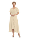 Unique Flutter Sleeves Lace Beaded Short Mother of the Groom Dresses