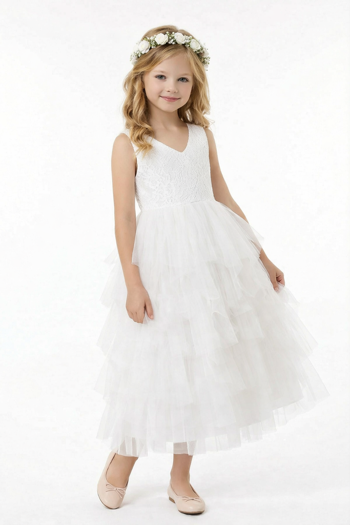 Lace Layered Tulle Princess Dress Flower Girl Dress Birthday Party Dresses