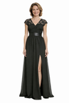 Elegant Cap Sleeves V-Neck Lace Chiffon A-line Maxi Mother of The Bride Dresses