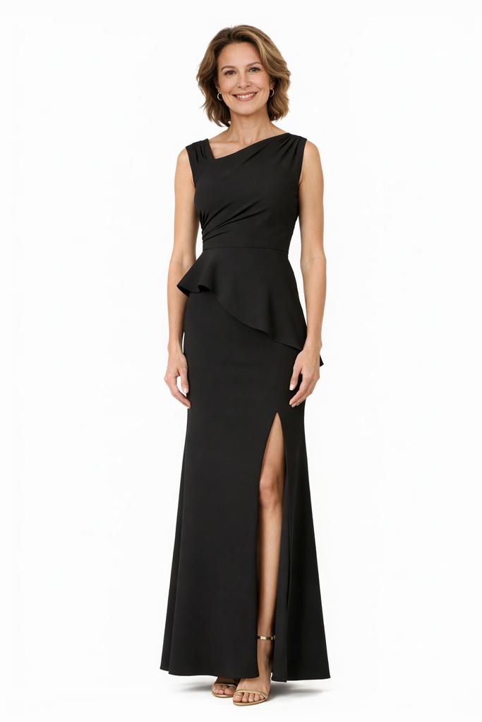 Elegant Asymmetric Neckline Chiffon Mermaid Long Mother of the Brides Dresses Side Slit