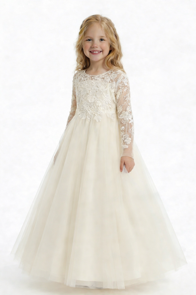 Boho Communion Dresses Wedding Flowers Girl Gowns Floor Length Pageant Dress Flower Princess Lace